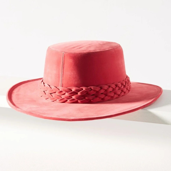 Anthropologie ASN Braided Pink Boater Hat